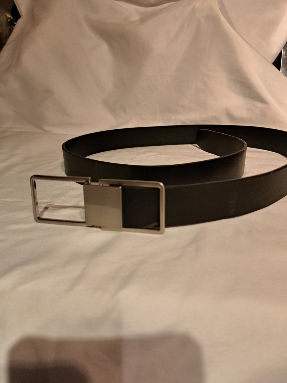 Reiss Black Leather Belt with Silver Buckle
